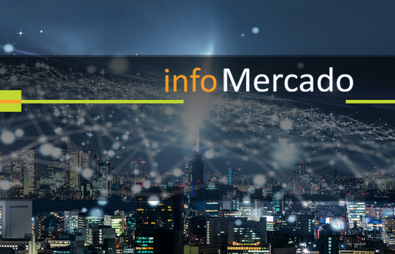 Imagem mostra cidade iluminada ao fundo, sobreposta pelas palavras InfoMercado Quinzenal