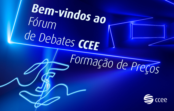 Imagem de fundo azulado destaca o logo da CCEE e uma mão neon, que segura um cifrão