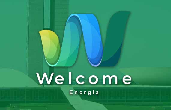 Imagem destaca o logo do Welcome Energia, formado por uma letra W estilizada