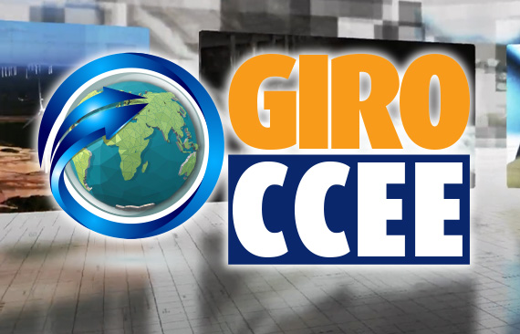 Logo do Giro CCEE - Programa de Notícias da CCEE (Planeta Terra com seta circulando o globo)