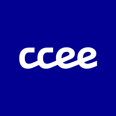 Imagem de fundo azulado destaca o logo da CCEE