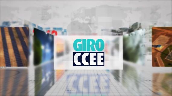 Logo do Giro CCEE - Programa de Notícias da CCEE (Planeta Terra com seta circulando o globo)