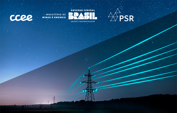 linha de transmissão de energia com logos do MME, CCEE e PSR