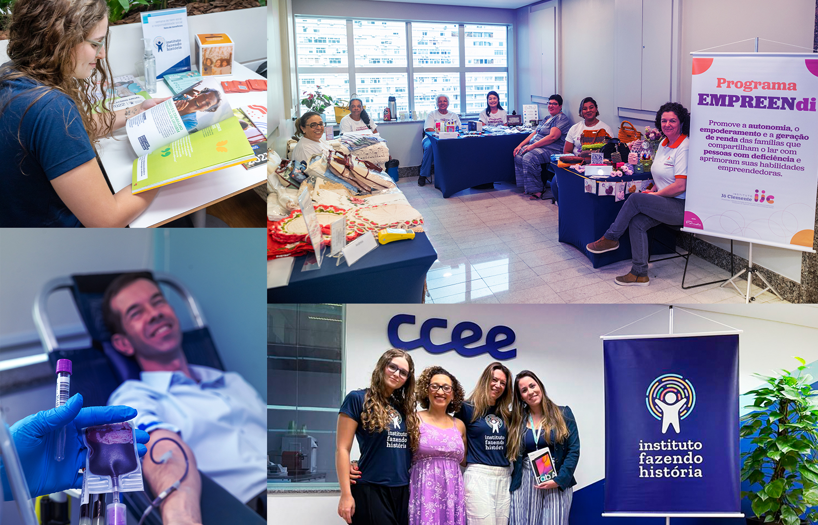 Mosaico de fotos mostrando diversas ações de voluntariado da CCEE