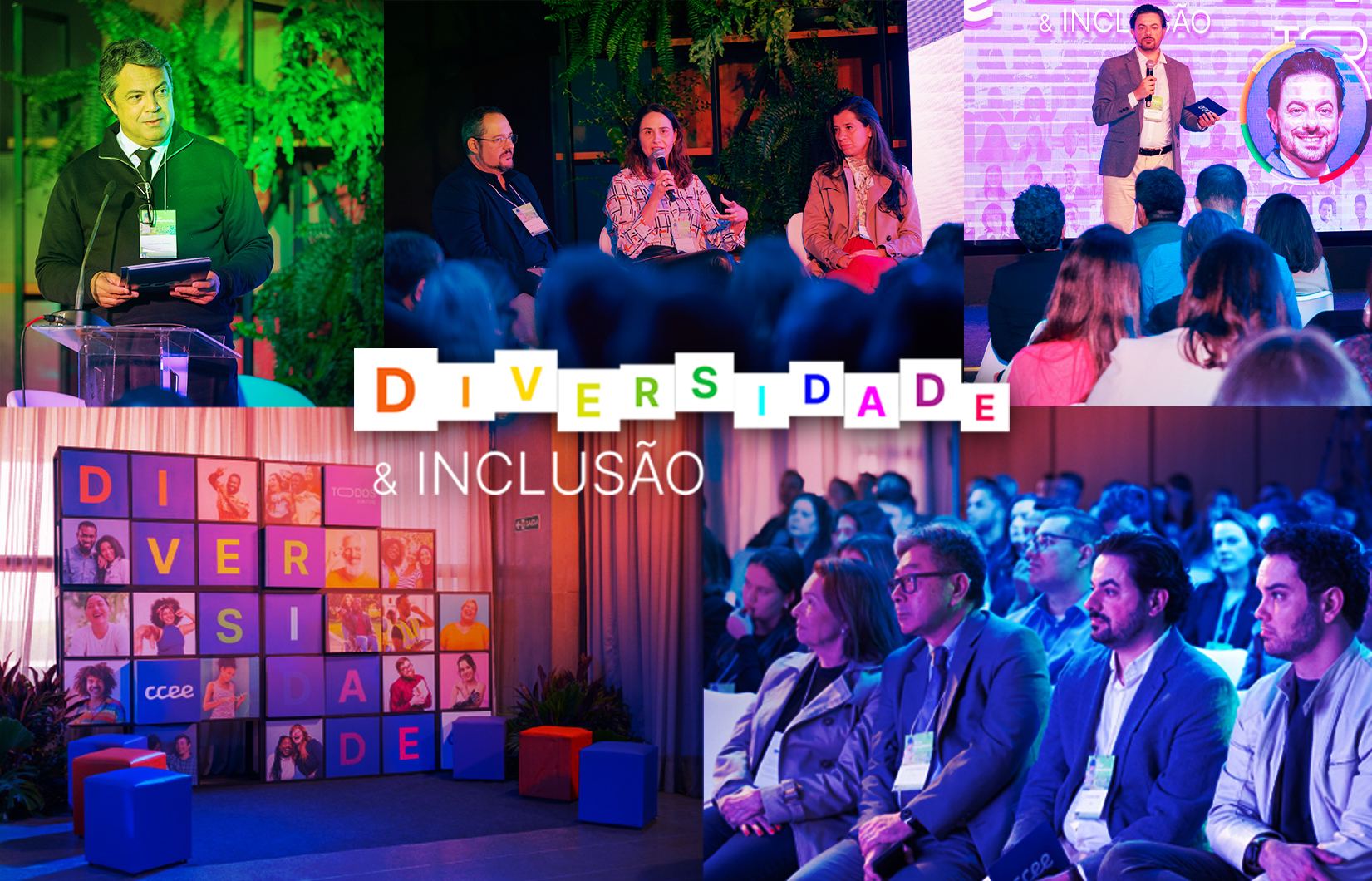 mosaíco de imagens que mostra os melhores momentos do evento de diversidade e inclusão da CCEE