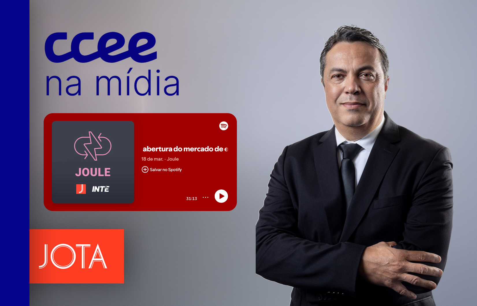 Imagem mostra Alexandre Ramos ao lado da logo do podcast do JOTA