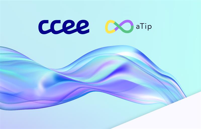 Imagem mostra logos da CCEE e aTip 