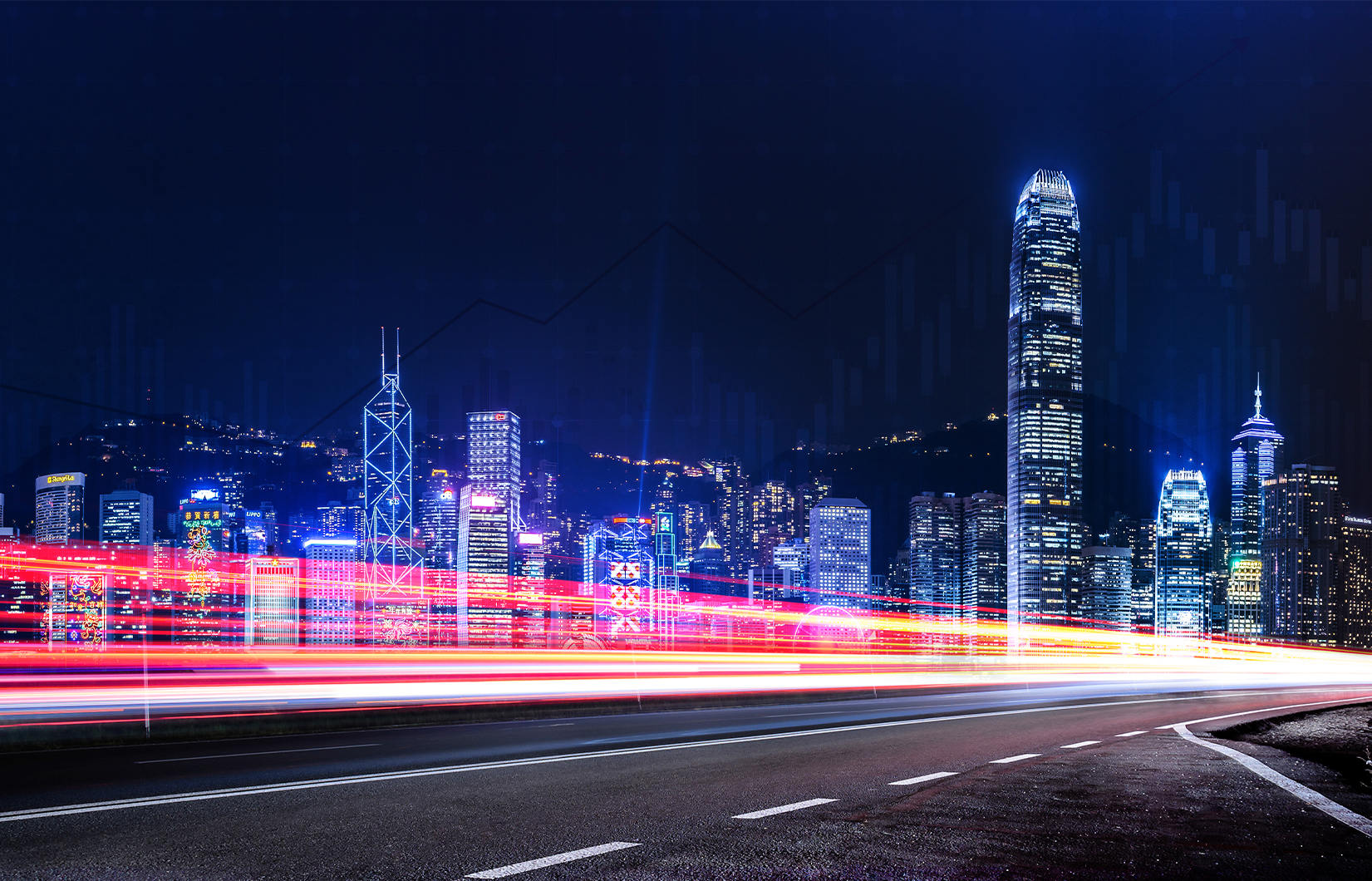 Imagem noturna de uma cidade iluminada