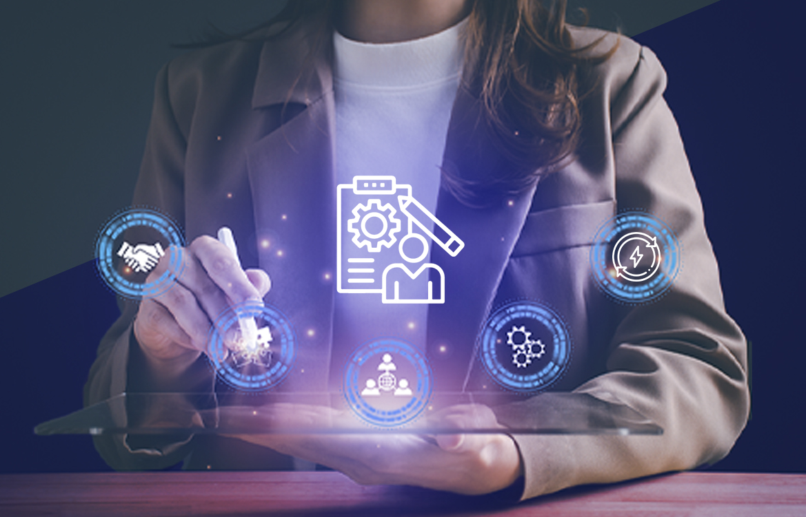 Mulher mexendo em ícones