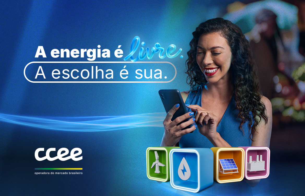 mulher, com icônes coloridos, falando sobre abertura do mercado livre